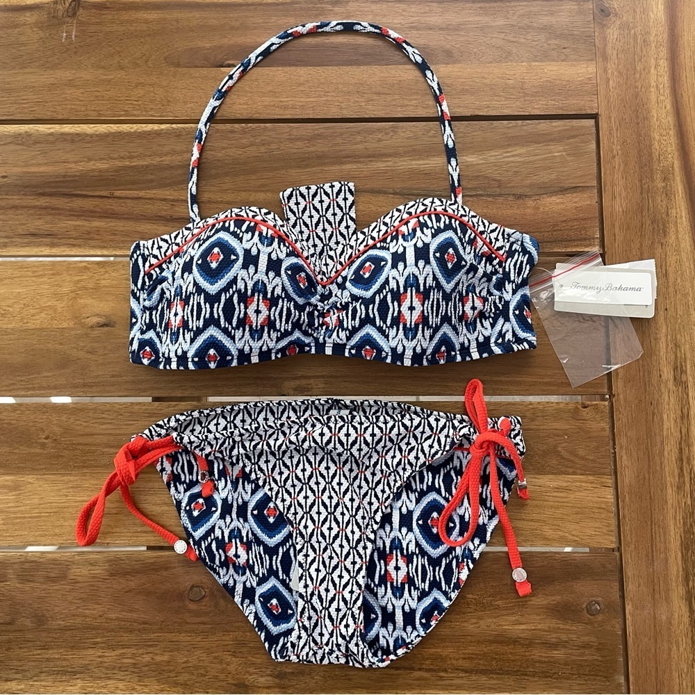New! Tommy Bahama Island Cays Ikat Bikini Bandeau Top & Reversible String Bottom